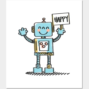 Cute Happy Robot Posters and Art